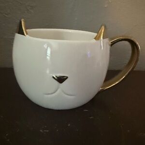 Funky Up Gold accent and White Cat Mug. FELINE GOOD